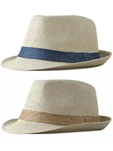 2Pack Short Brim Fedora Classic Summer Beach Lightweight Sun Hat Panama Cap for Men Women