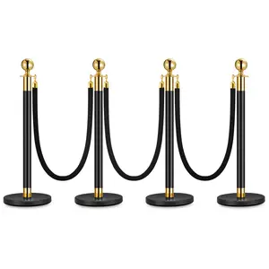 ✨ 4 Black & Gold Stanchions + 3 Velvet Ropes, 5FT – Instant Crowd Control, Timeless Style.