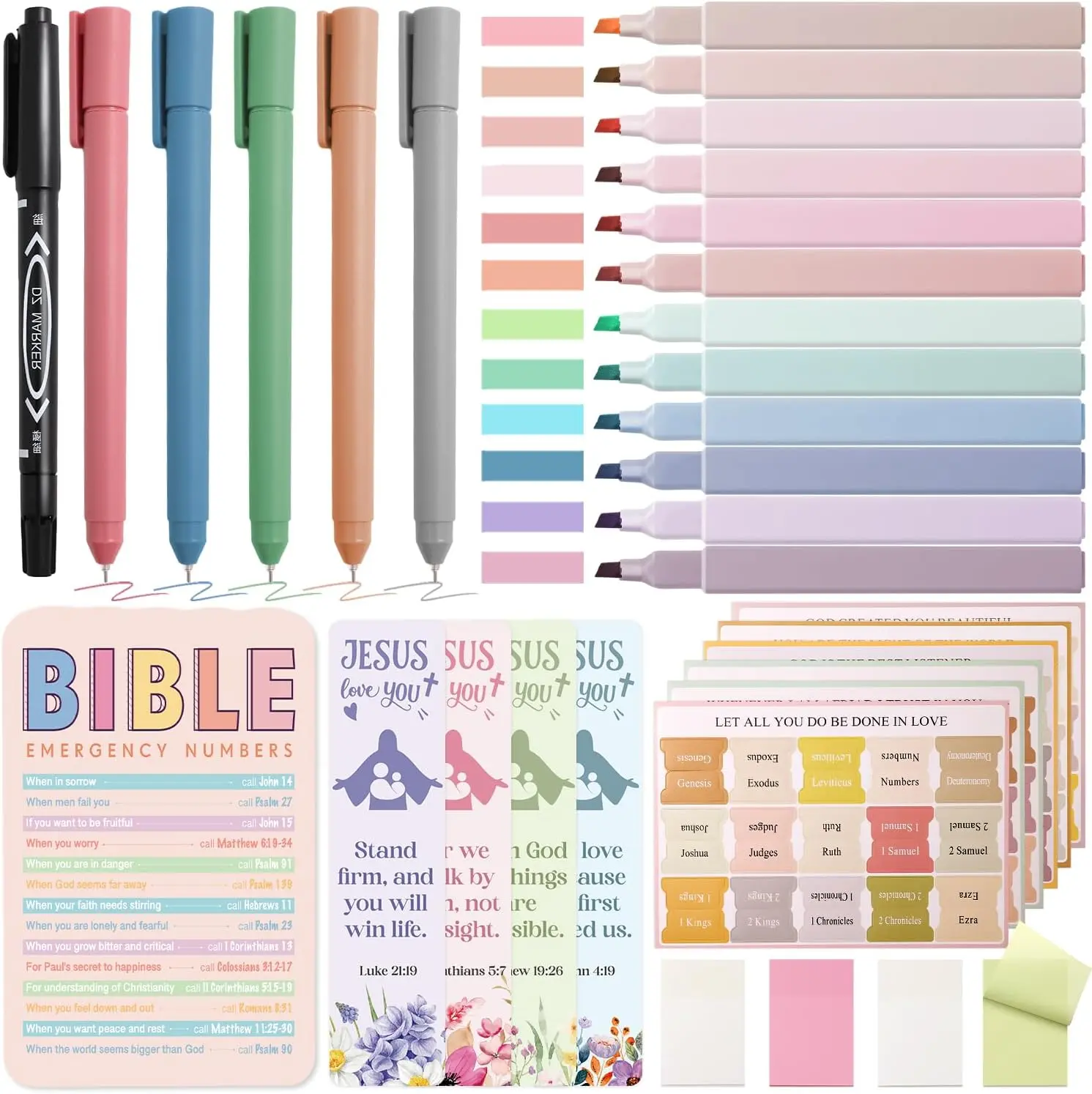 Bible Study Supplies Journaling Kit Morandi Colored Bible Study Kit  Supplies with 12 Pastel Highlighter and 90 Index Tabs Set 5 Smooth Pens and More, Christian Gifts for Women