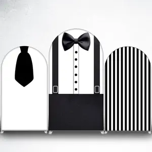 Tuxedo Bow Tie Arch Backdrop Cover for Gentleman Theme Party and Wedding