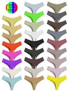Randomly Packing 12pcs Plain-Colored Non-Marked V-Style Sexy Ladies Underwear Lingerie Non-Marked Breathable Soft Comfortable Personality Novel Underwear Women Seamless High Stretch Suit Panties