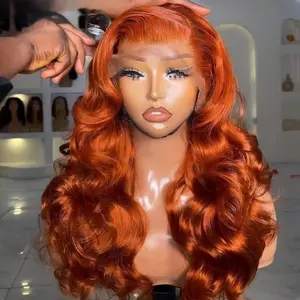 Bling Hair Body Wave Burnt Orange Colored 13x6 Lace Front Wigs Human Hair Dark Ginger Orange 13x4 HD Transparent Lace Frontal Wig For Women 180Density