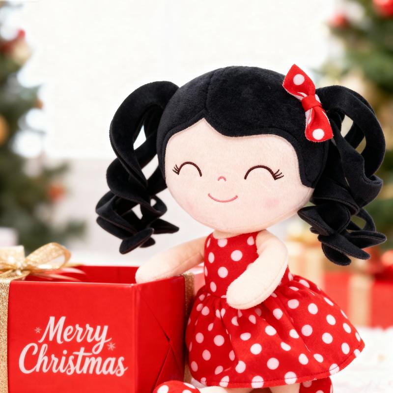 Gloveleya Valentine's Day gifts Doll for gift Soft Baby Girl Dolls with Curly Hair in Retro Polka Dot Dress, Cute Stuffed Cuddle Doll Toy, Perfect Birthday & Christmas Gift for Girls Ages 0-6, Adorable Nursery & Preschool Playtime Companion, 12 Inch