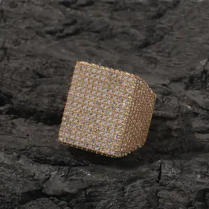 Bold Silver Square Men's Ring with Zirconia, Hip Hop Trendy Cool Design Ring