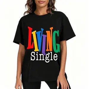 Unisex Living Single Graphic Cotton T-Shirt, Bright Colored Lettering Print, Casual Crewneck Short Sleeve Tee For Daily Casual Wear   summervibes