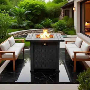 ARCH 28" Propane Gas Fire Pit Table, 50000 BTU Square Steel Fire Pit for Outside Patio Deck Garden Backyard-Black
