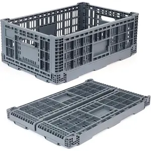 Collapsible Milk Crate, 52L Heavy Duty Plastic Storage Crate Stackable, Collapsible Crates for Storage, Space Saving for Home & Camping - Large Holds 130 lbs, Dark Grey