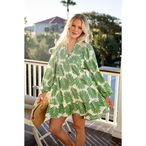 Garden Escape Green Palm Mini Dress