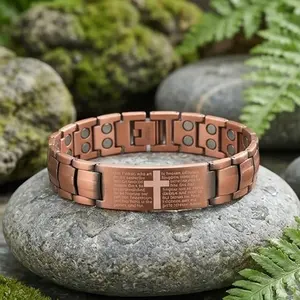 Copper Bracelet for Men, Cross Copper Magnetic Bracelet with Ultra Strength Magnets, Adjustable Link Jewelry Gift with Sizing Tool