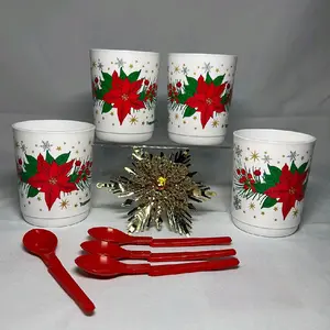 Poinsettia Mugs with little spons set de 4 mugs and 4 spons