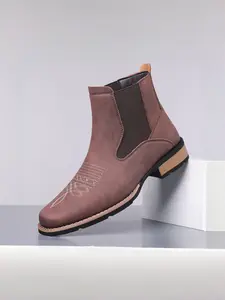 Men's Western Chelsea Denim Cowboy Boots Square Toe, All-Season One-Step Work Casual Boots, Suitable for Men, Comfortable and Durable Rubber