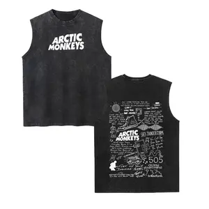 Arctic Monkeys Band Unisex Vintage Washed Cotton Vest, Retro Band Print Sleeveless Shirt, Casual Regular Fit, Perfect Boyfriend Gift