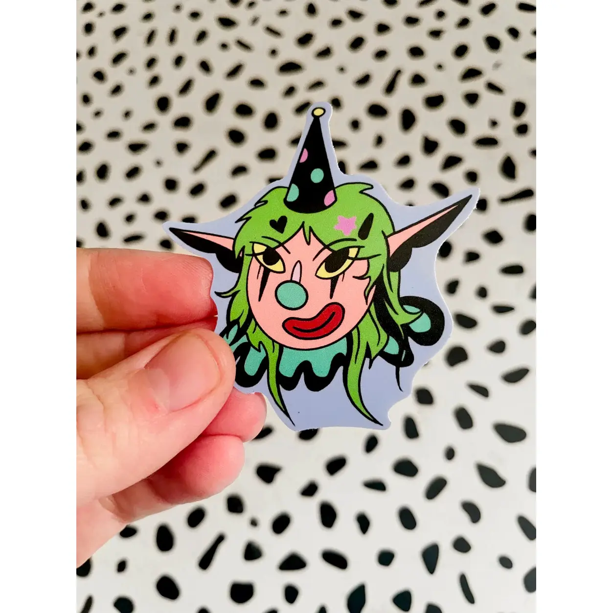 Clown Gal with pointy hat, vinyl sticker, 2.5" x 3"