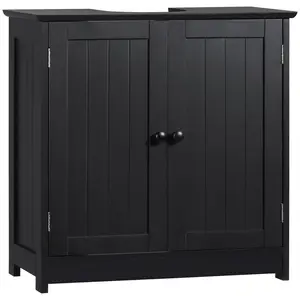 Under Sink Cabinet with 2 Doors and Shelf, Pedestal Sink Bathroom Vanity Furniture, Black