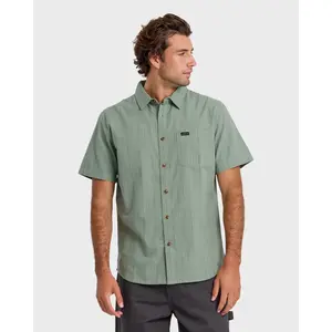 Quiksilver | Dobby Stripe Classic Short Sleeve Shirt | Men's 100% Cotton Chest Pocket Regular Fit | Casual Streetwear