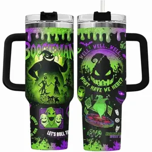 Quality Halloween Tumbler Stainless Steel 20oz 30oz 40oz with Handle Spooky Green Horror Cup with Lid and Straw Haunted-Themed Skinny Cup Creepy Gift for Halloween Fans - Quick Delivery