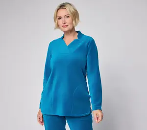 Denim & Co. Active Petite Velour Notch Collar Tunic
