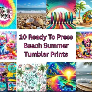 10 Pack beach summer Tumbler Sublimation Prints Bundle | Ready to Press 20oz Skinny Tumbler Wraps Beach, Funny, Vacation, Summer, Retro Designs, Hydration for DIY Cups