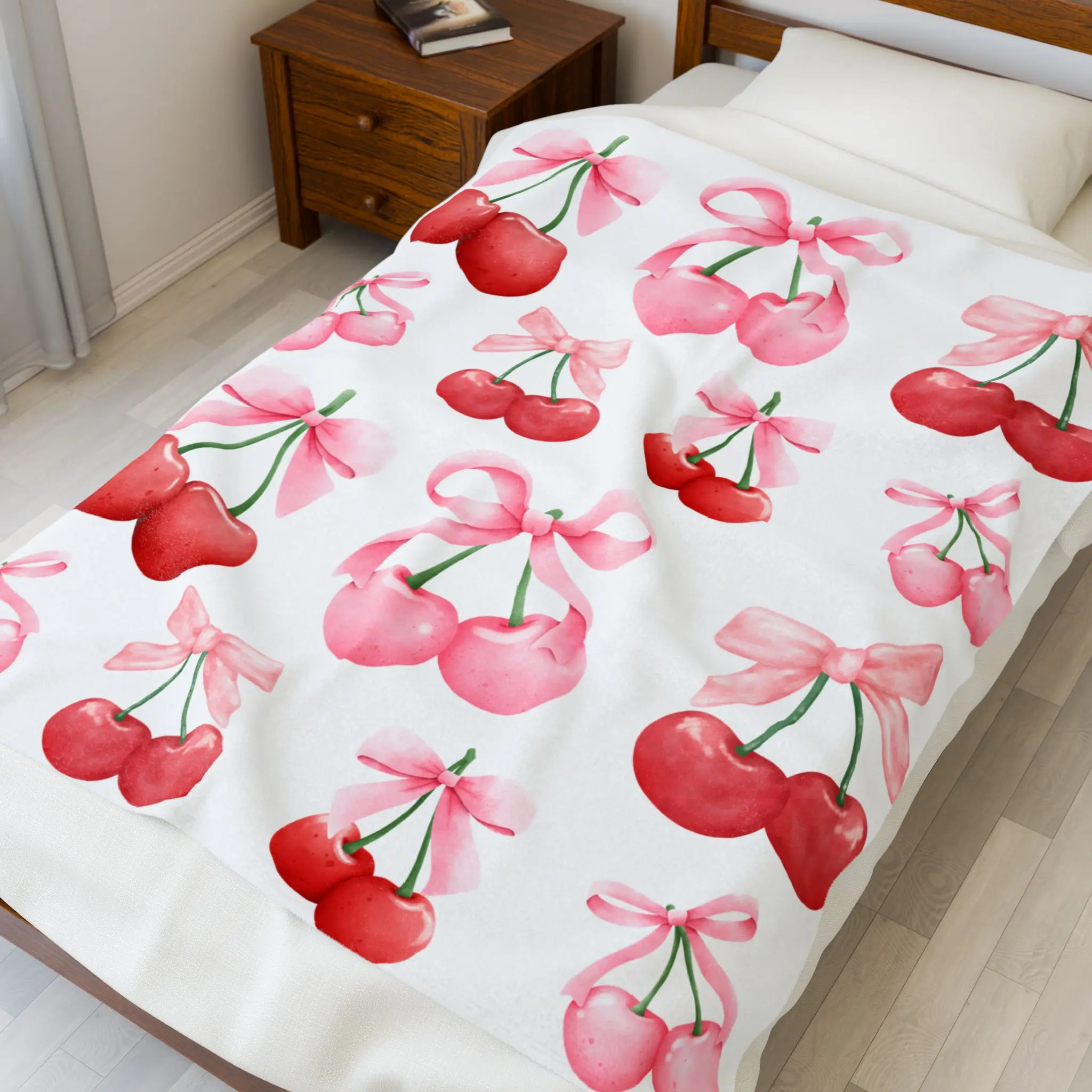 Cherry Blossom Plush Blanket | Cozy Throw for Home Decor, Bed, Gift for Her, Spring Decor, Valentine's Day