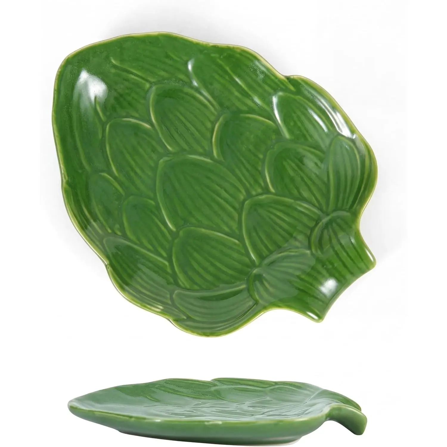 Molidiki 2-Piece Green Artichoke-Shaped Ceramic Spoon Rest - Heat Resistant Cooking Cutlery Holder for Stove Top, Kitchen Counter, Farmhouse Kitchen Decor & Accessories