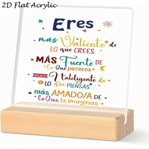 12cm×13cm 2D Flat Acrylic Inspirational Spanish Quote Desk Sign, Motivational Positive Affirmation Wooden Base Tabletop Plaque Encouragement Gift