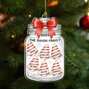 Personalized Family Name Christmas Acrylic Ornament, Custom Family Jar Holiday Tree Decoration, Unique Christmas Keepsake Gift