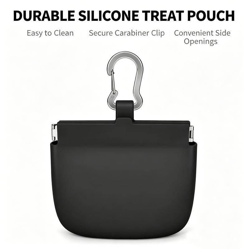 1Pc Silicone Dog Training Treat Pouch with Carabiner Clip, Waterproof Hands Free Portable Pet Snack Container, Leak Proof Reusable Dog Treat Holder for Walking Hiking Puppy Training Outdoor Use