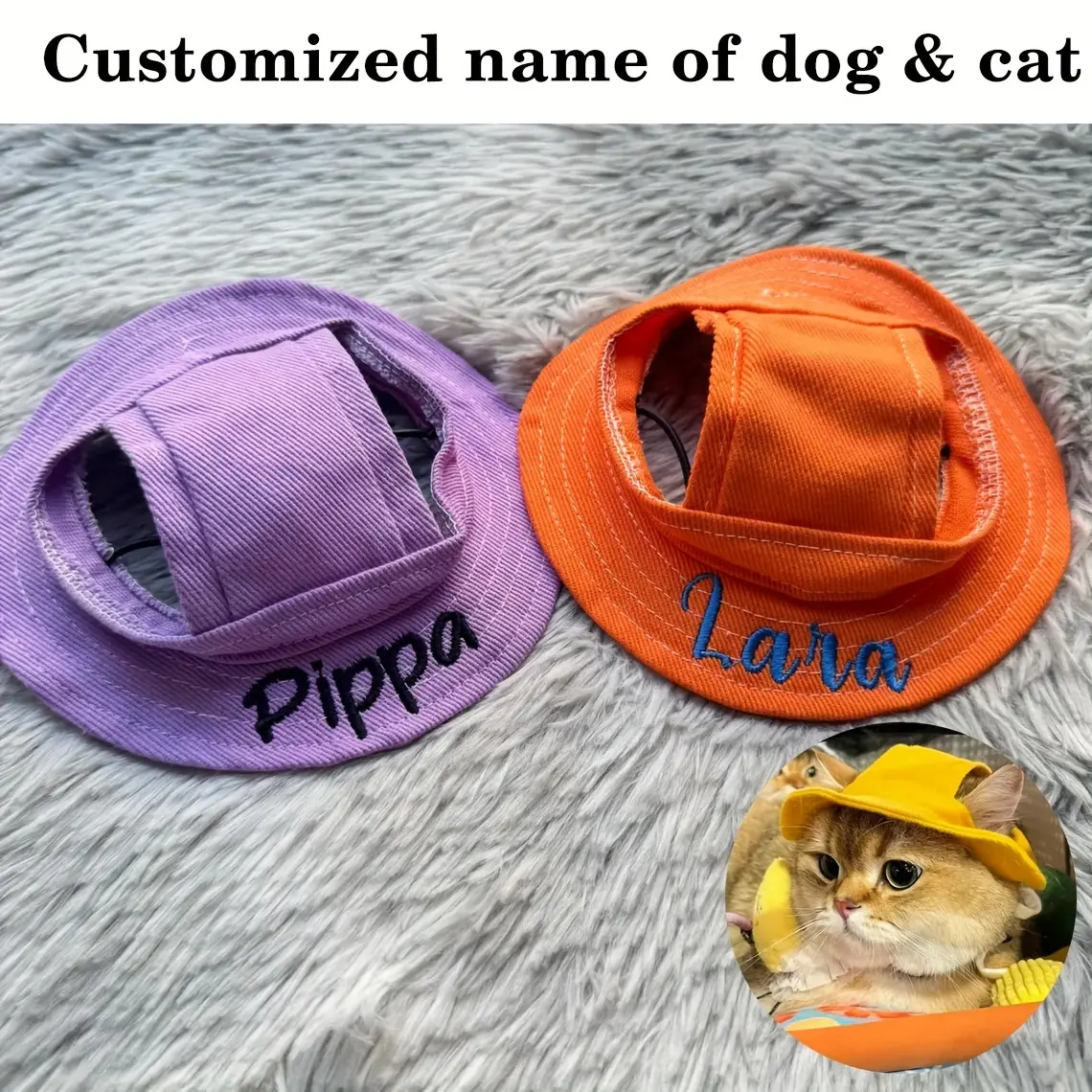 Customized Name Embroidered Pet Bucket Hat - Everyday Casual Cotton-Polyester Sun Cap for Dogs & Cats, Adjustable S Size Pet Lover Gift, All Seasons Fashion Accessory, Personalized Gift