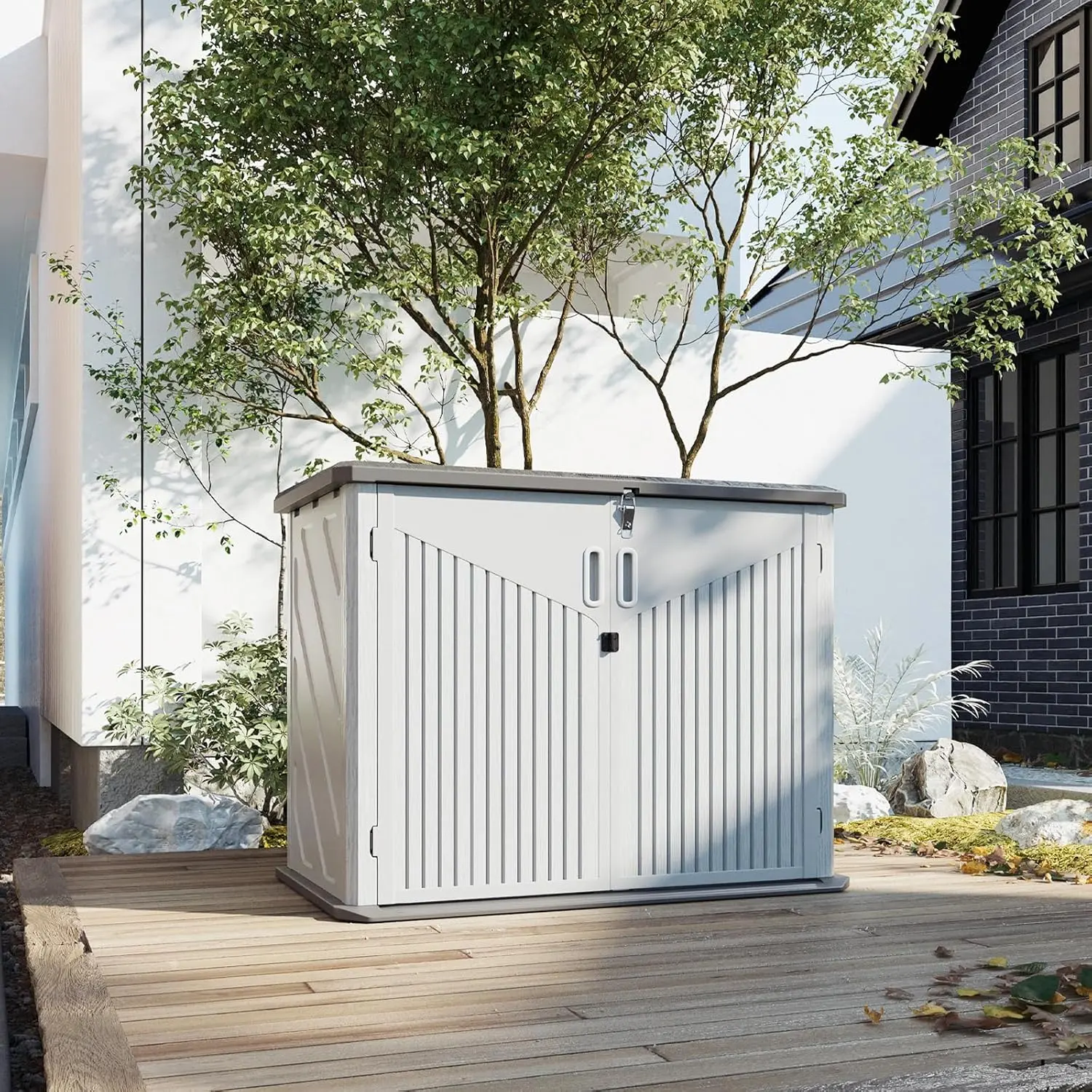 Jolydale Outdoor Storage Shed, 35 Cu.Ft Vertical Storage Sheds Outdoor with Floor, Outdoor Waterproof Storage Cabinet for Garage Storage, Pool Storage, Bike Shed, Garden Shed (White)