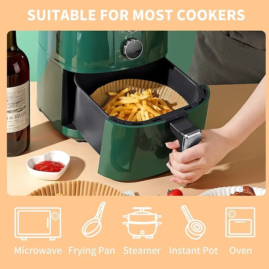 6.3-Inch Round Air Fryer Parchment Paper Liners, 200pcs Disposable Non-Stick Oil-Resistant Sheets for Home Air Fryer Even Cooking & Hassle-Free Cooking