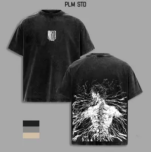 Retro Heavy Eren Yeager Tee – Attack On Titan Double Printed Vintage Washed T-Shirt & Hoodie, Unisex Oversize Cotton, Gift for Anime Fans