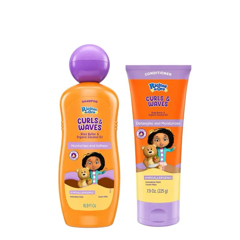 Ricitos de Oro Curls & Waves Hair Care Duo – Shampoo 16.9 Fl Oz & Conditioner 7.9 Oz, Shea Butter & Organic Coconut Oil
