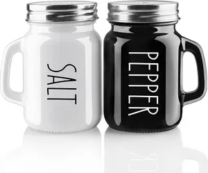 Salt and Pepper Shakers Set,  4 oz Cute Salt Pepper Shaker, Kitchen Decor for  Restaurants Wedding, Glass Black White Shaker Sets with Stainless Steel