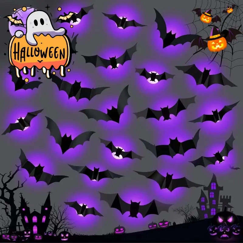 Halloween LED Bat Projector Light - 3D PVC Modern Night Light with 8 Modes, Bat Shapes, Terrifying Effect for Home Wall/Window, Outdoor Party Decoration