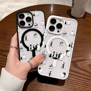 Premium Magnetic Phone Cases for iPhone 11-17/Pro Max/Air/Plus Halloween Spooky Black Cat y2k cased MagSafe Ready Anti-Fall Ultra-Thin Design Lightweight TPU Protection Case