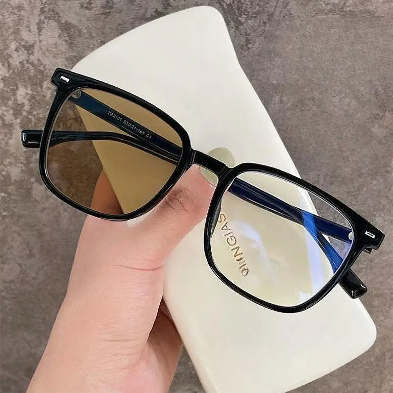 2026 New Photochromic Blue Light Blocking Glasses - Ultralight Square Thick Frame Fashion Non-Prescription Eyewear for Men, Office & Driving Use