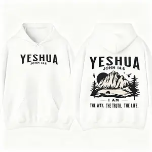 Yeshua Christian Hoodie Unisex Long Sleeve Streetwear with John 14:6 Bible Verse Design for Men & Women Daily Wear Faith-Based Apparel