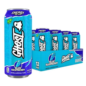 GHOST Energy Drink - 12-Pack, Blue Raspberry, 16oz Cans - Energy & Focus & No Artificial Colors - 200mg of Natural Caffeine, L-Carnitine & Taurine - Gluten-Free & Vegan