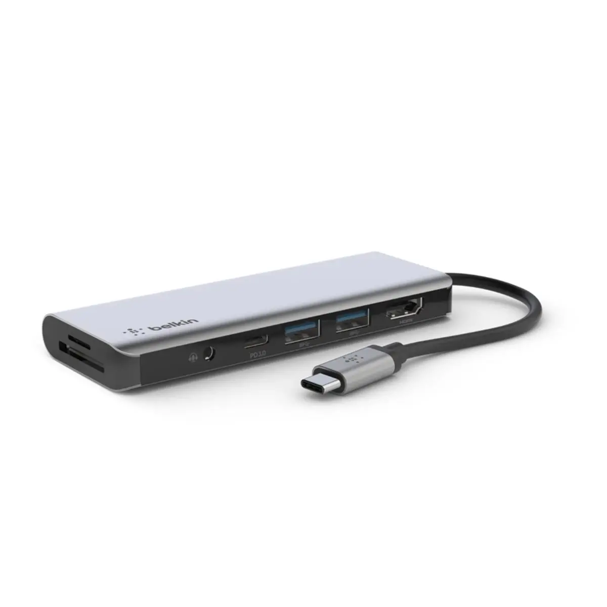 Belkin PVC003BTSGY 7-in-1 USB-C Hub, Compact Multi-Port USB Type-C Multifunction Adapter with Mini HDMI Output, 100W Power Delivery for Laptop & Office Equipment