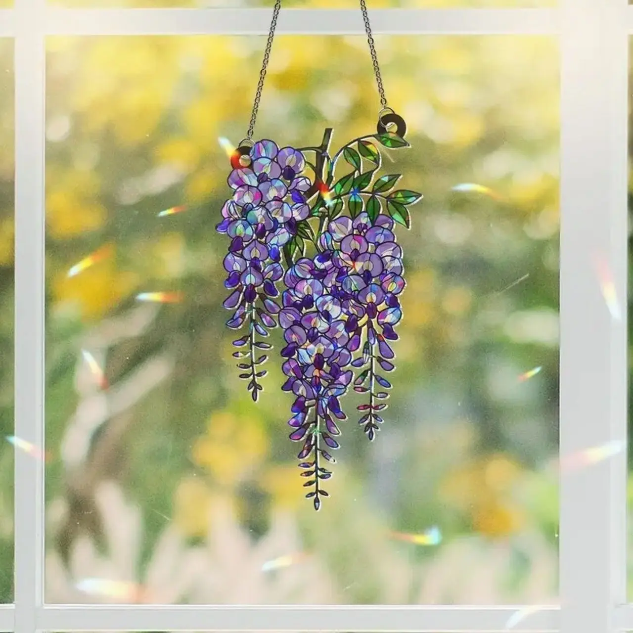 Wisteria Holographic Suncatcher, Purple Acrylic Window Hanging Decor, Floral Sun Catcher, Rainbow Window Decor, Aesthetic Room Accent, Boho Home Decor