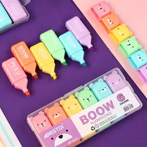 1pc\4pc\5pc\6pc Cute Mini Bear Fluorescent Marker Pens, Macaron Color Slanted Tip Markers, School Office Supplies, DIY Drawing Pens, Back-To-School Essentials