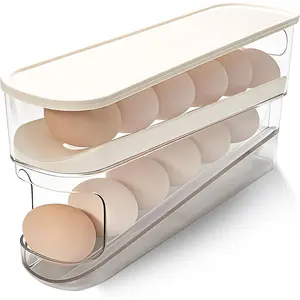 Egg Storage Box for Refrigerator, Food Grade Stackable Fridge Organizer, Food Safe, Freshness Keeper, Inner Door Roll Design, Ideal for Storing Eggs