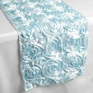 Rosette Satin Table Runner 14"x108" Light Blue - Grandiose Fabric Table Decor