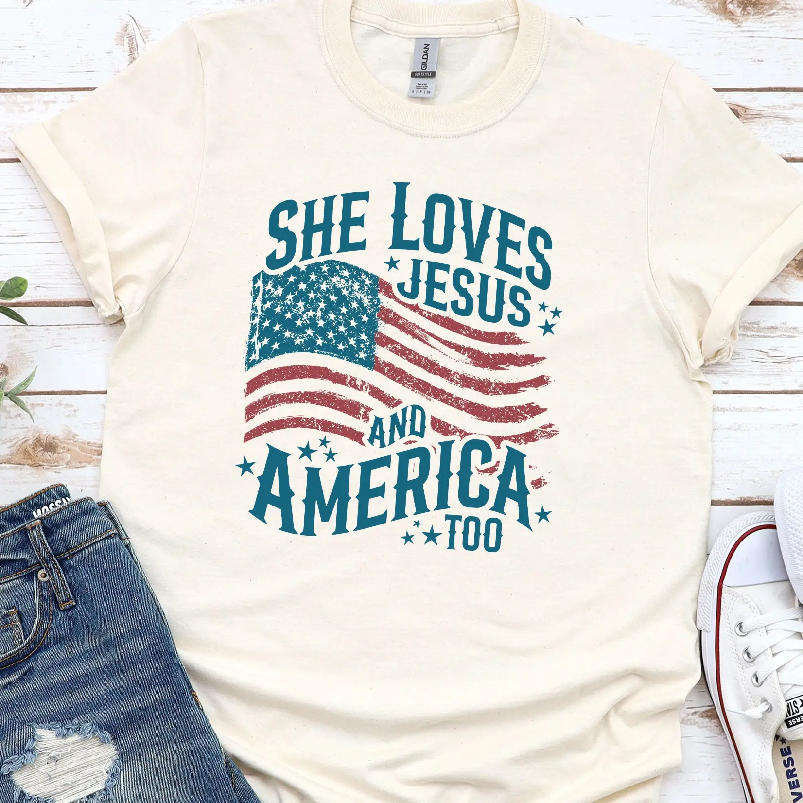 She Loves Jesus and America Too Graphic Tshirt, America Graphic, Unisex Apparel, Relaxed Fit, Soft Print