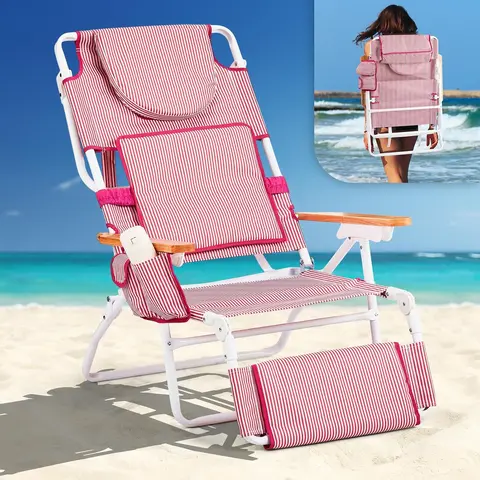 VINGLI 3-in-1 Aluminum Foldable Pool Lounge Chair for Adults - Adjustable, 5 Back Positions, 3-Position Adjustable Footrest, Face Hole, Armholes, Cup Holder, Carry Strap, Storage Bag, for Beach Sunbathing