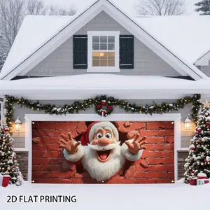 1count Festive Santa Claus Breaking Brick Festive Backdrops & Banners, Wall Garage Door Banner, Large 2D Flat Printing Holiday Decoration, Party Decor, No Electricity Needed, Perfect for Christmas & Thanksgiving Enthusiasts, Christmas Door Decor