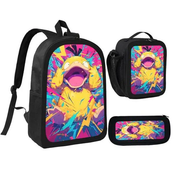 Psyduck Backpack Anime School Bag with Laptop Compartment for Outdoor Travel and Sports