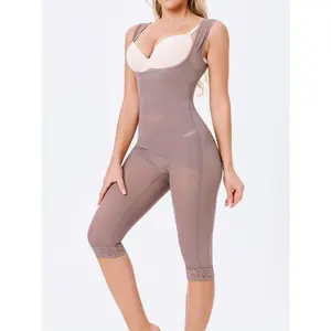 Likeonce Women's Tummy Control Mid-Thigh Bodysuit Shapewear - Cross-Back Lace & Mesh Body Shaper with Non-Slip Hem, Breathable Workout & Casual Attire, Easy Slip-On Design, Seamless Undergarment, Stylish Undergarment, Comfortable Fit, Fashion Undergarment