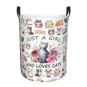 Foldable Cat Print Laundry Basket - Colorful Funny Hamper with Handles, Oxford Cloth Storage Organizer for Clothes & Toys, 19.6x15.7 Inch for Bathroom/Bedroom
