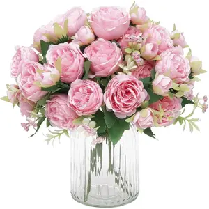 Peonies 2 Packs Light Pink Artificial Flowers Silk Flowers Bouquet for Centerpiece Table, Ideal for Weddings and Home Decor Decorative Fruit Plants Ornaments